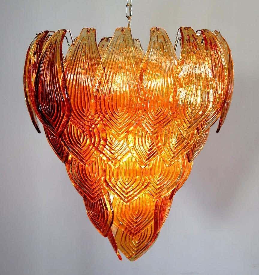 Pair Of Italian Amber Petals Chandeliers, Murano photo 2907.0