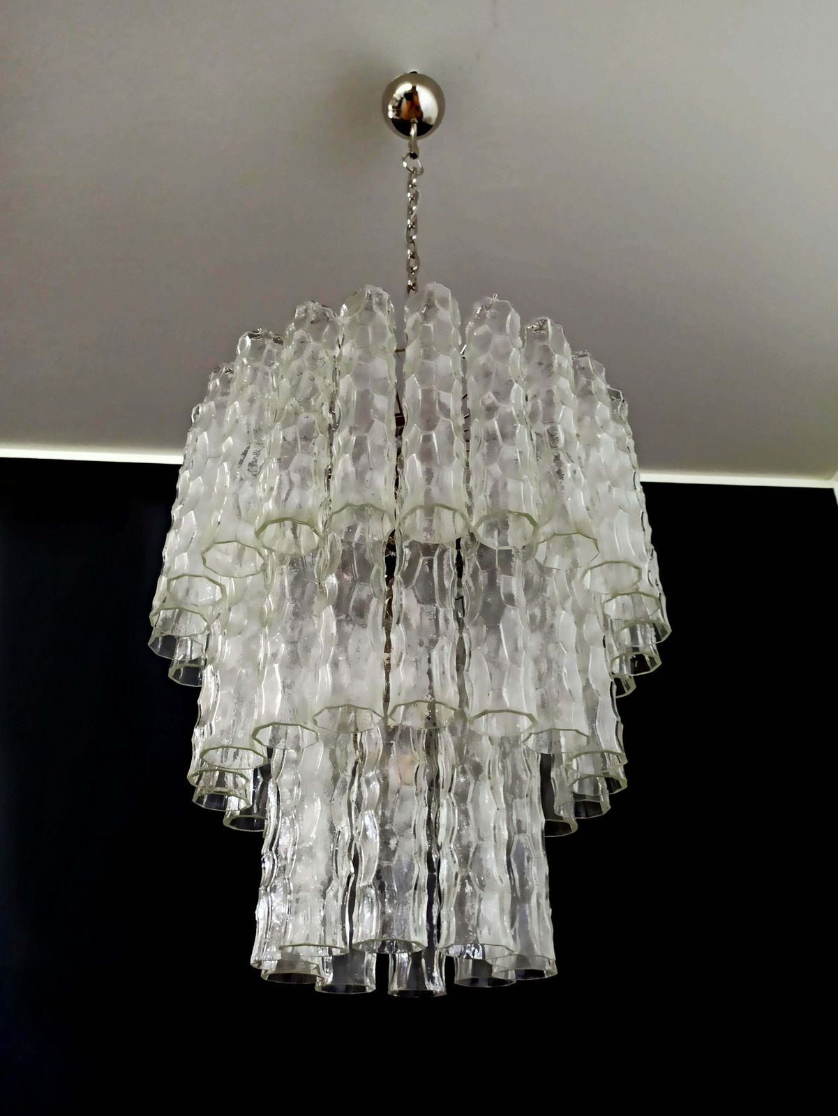 Pair Of Large Three Tier Murano Glass Tube Chandelier photo for sale