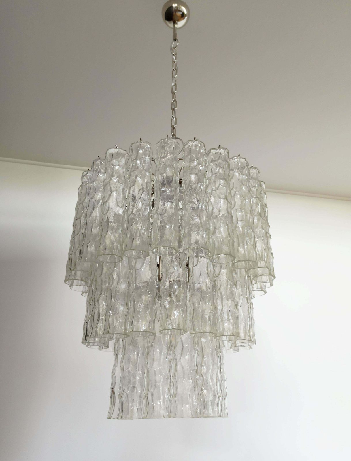 Pair Of Large Three Tier Murano Glass Tube Chandelier photo Lighting