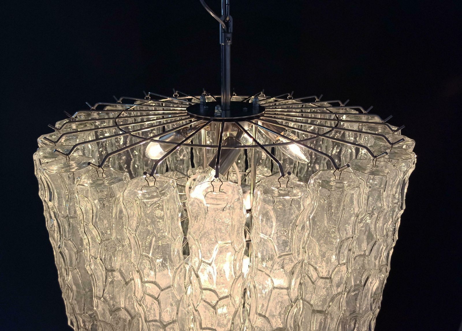 Pair Of Large Three Tier Murano Glass Tube Chandelier photo vintage