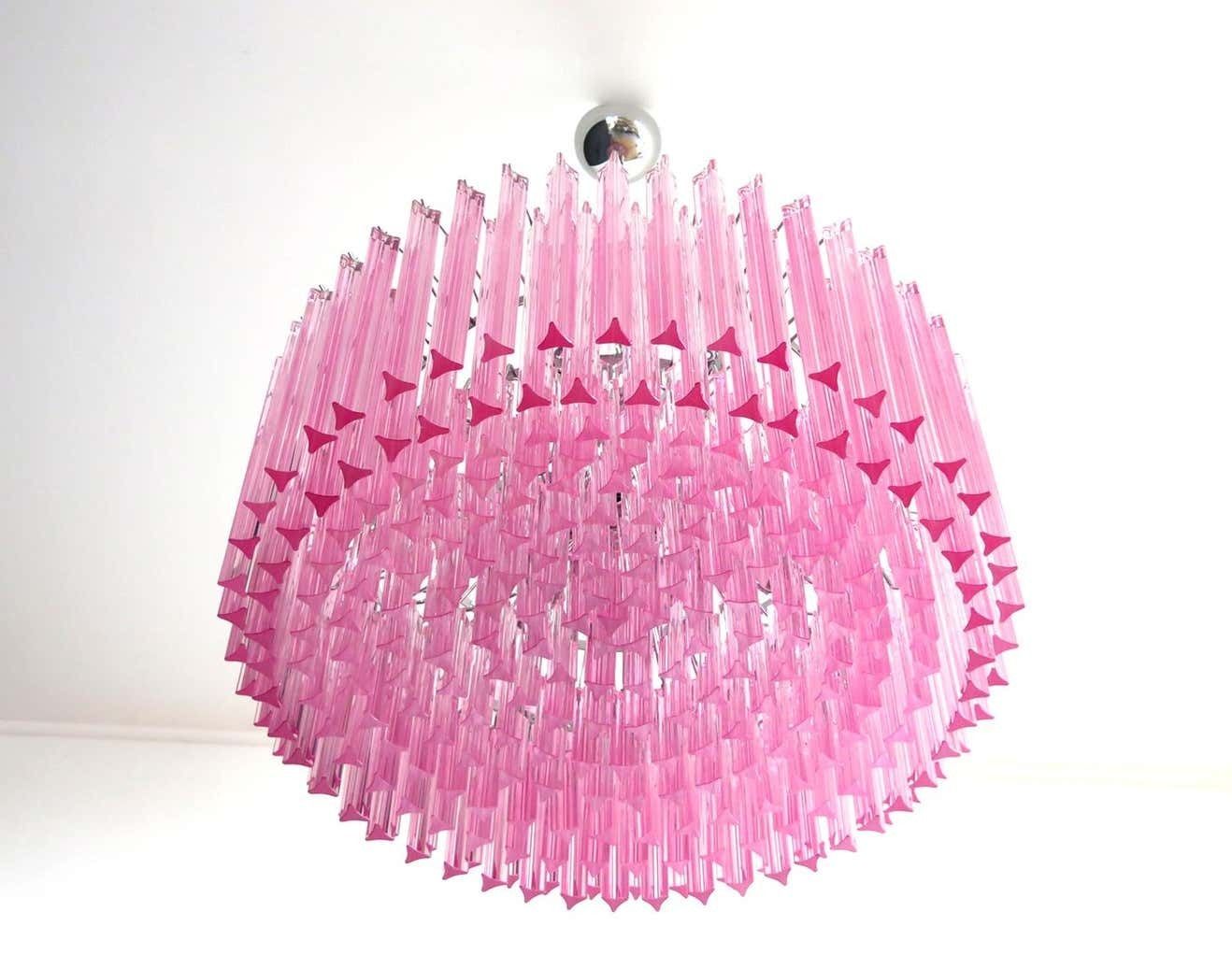 photo for sale Triedri Glass Chandelier, 265 Pink Prism, Murano