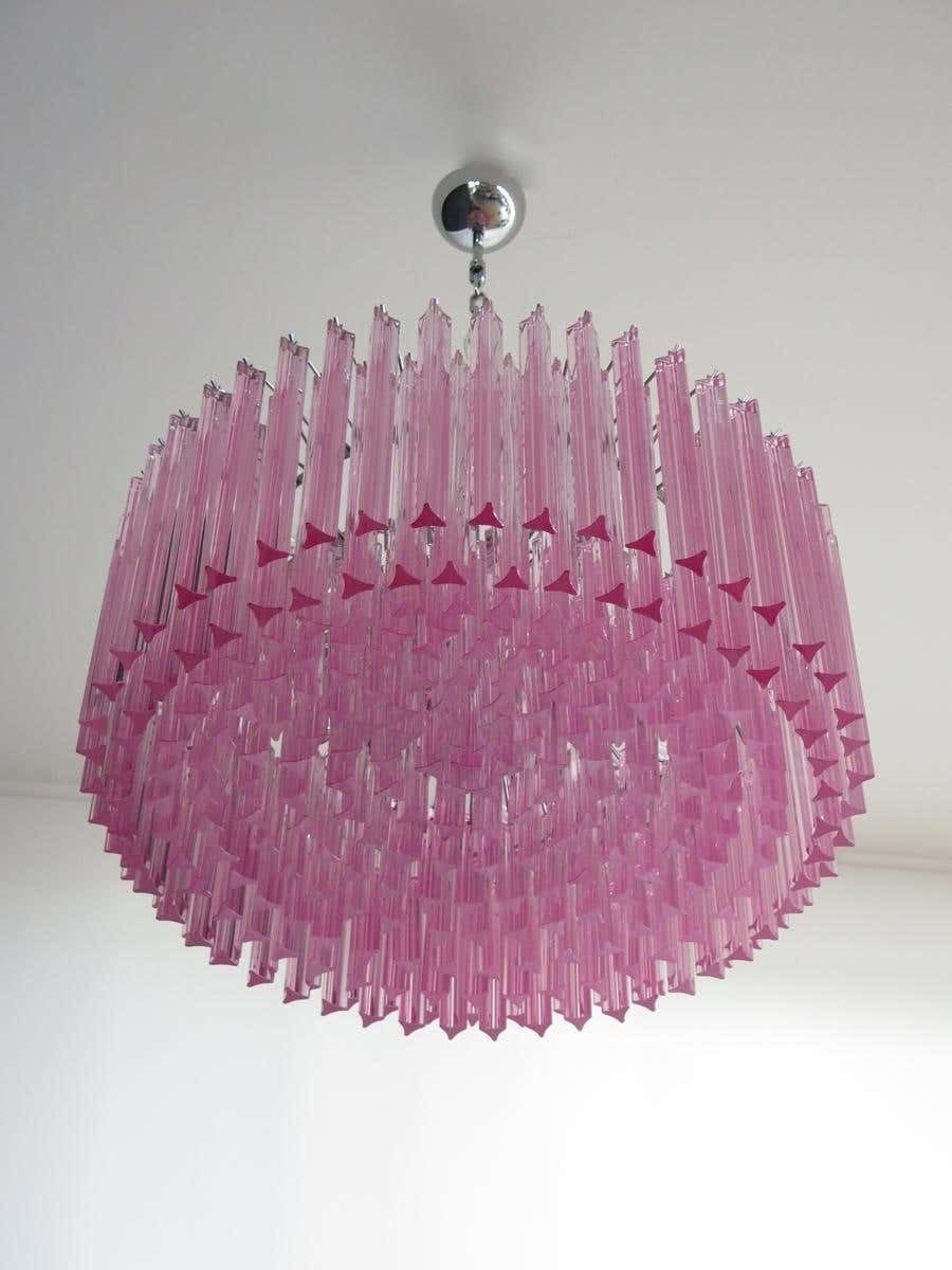 30609.0 Triedri Glass Chandelier, 265 Pink Prism, Murano photo