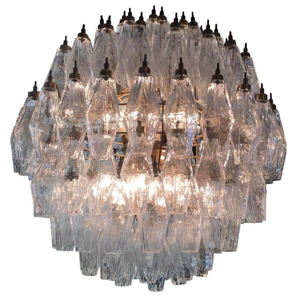 Spectacular Murano 140 Poliedri Chandelier, Carlo Scarpa Style, Murano