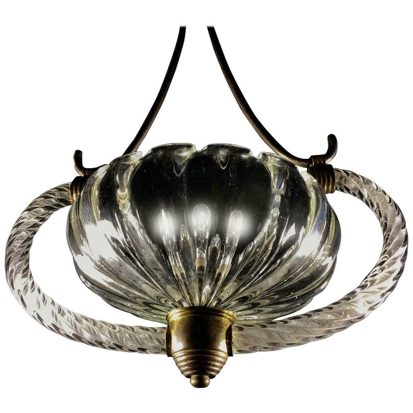 Charming Art Deco Italian Chandelier By Ercole Barovier, Murano, 1940 photo furniture