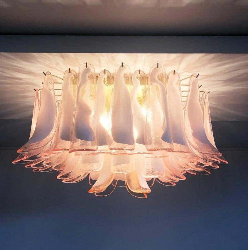Pair Of Italian 64 Petals Chandeliers Ceiling Light, Murano photo vintage