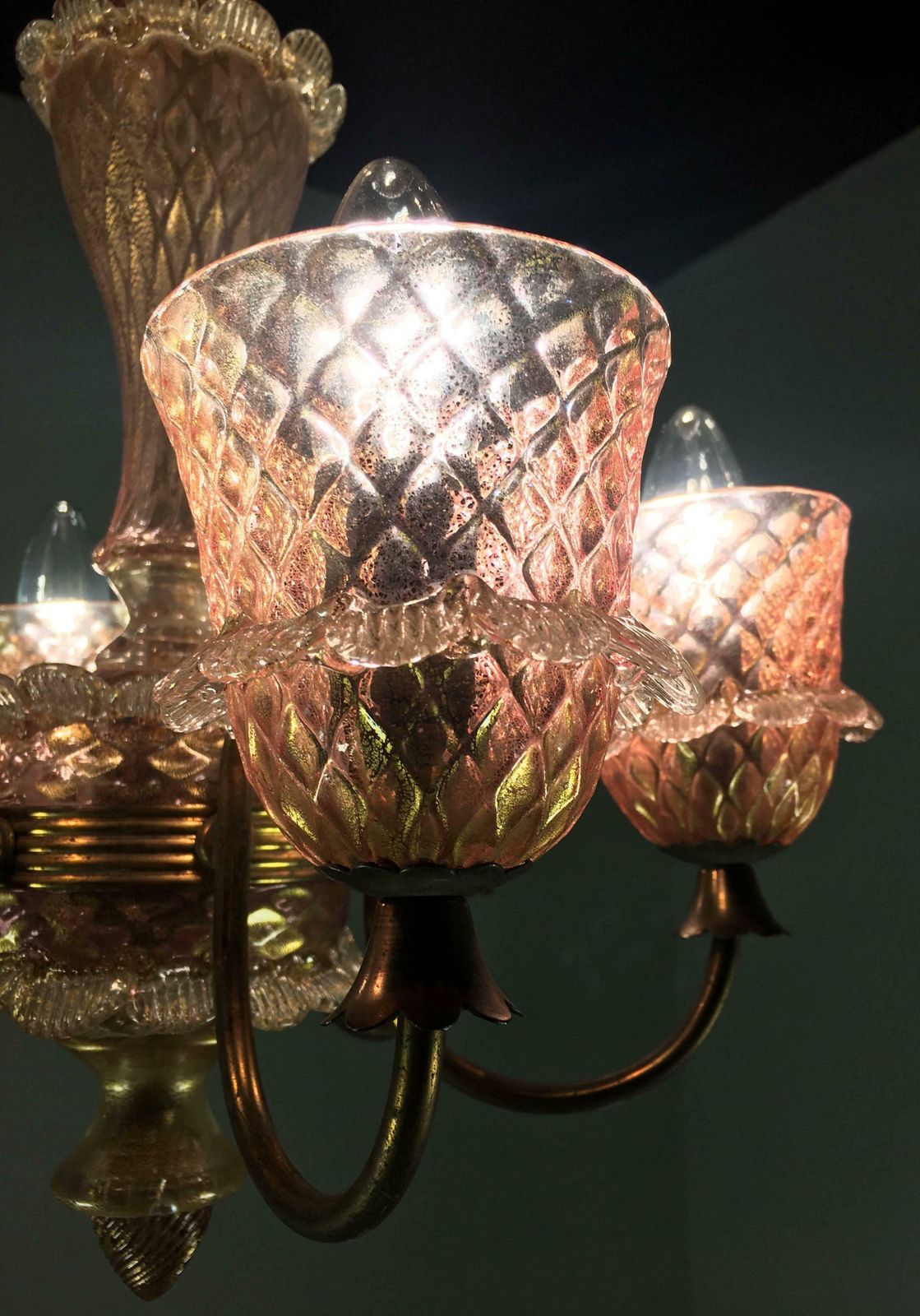 Pink And Gold Chandelier By Barovier & Toso, Murano, 1950 photo vinterior