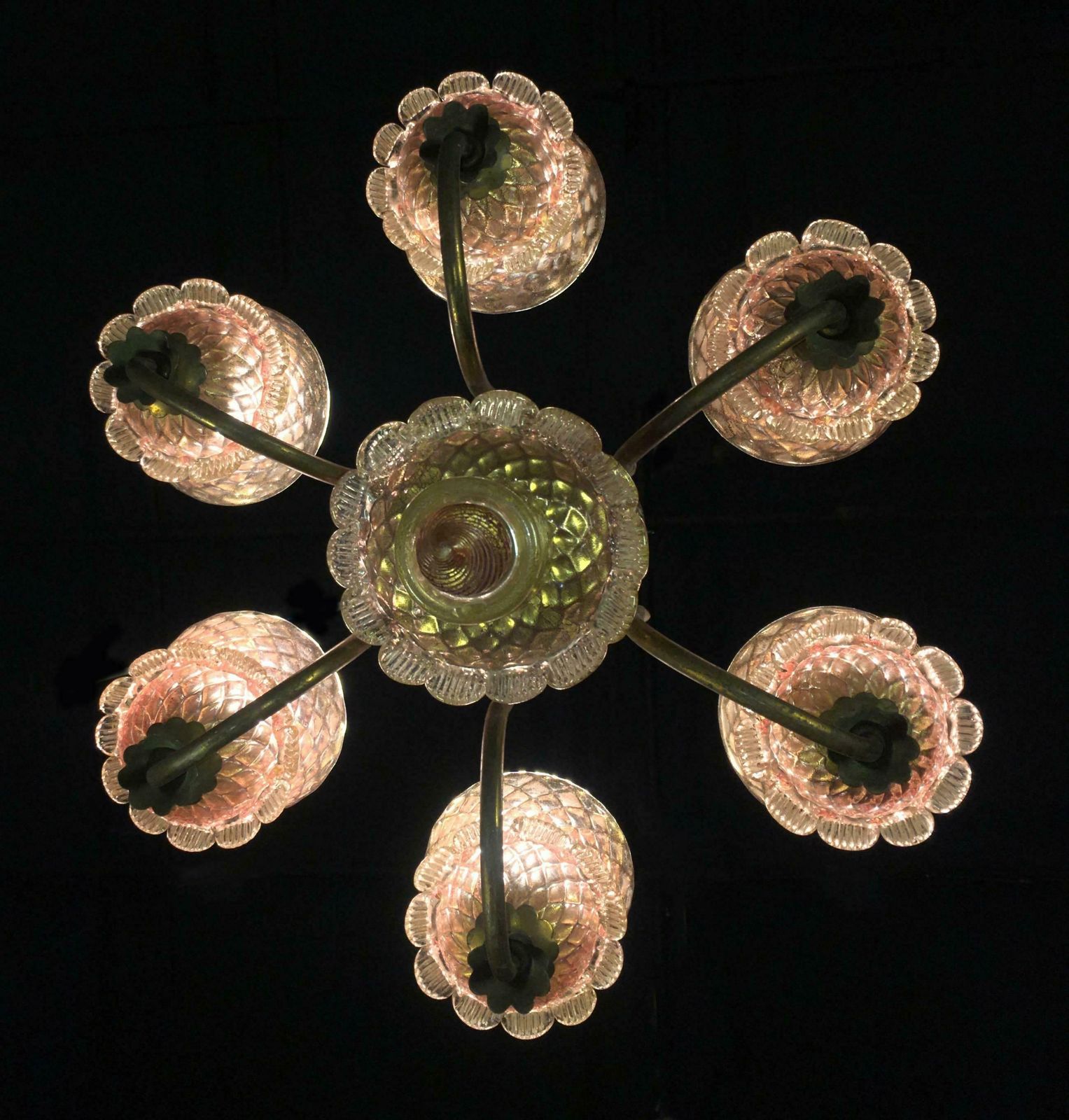 Lighting Pink And Gold Chandelier By Barovier & Toso, Murano, 1950 photo