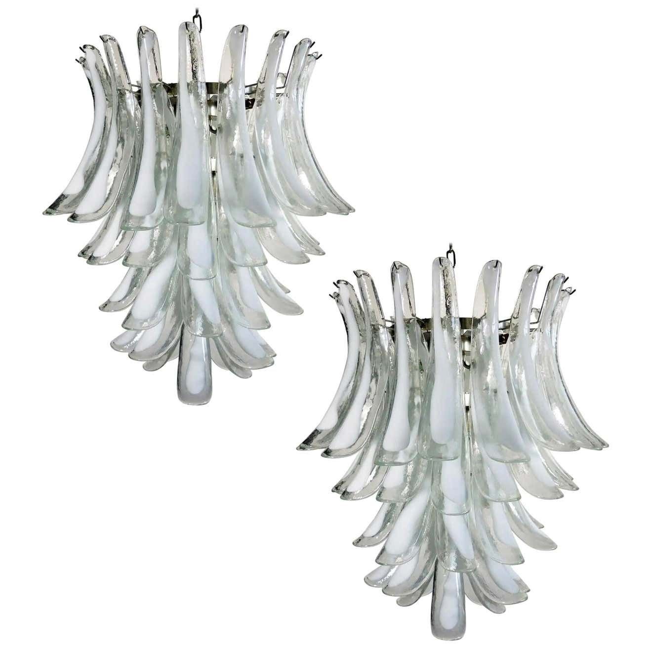 Pair Of Italian Murano 52 Petals Chandeliers, Murano