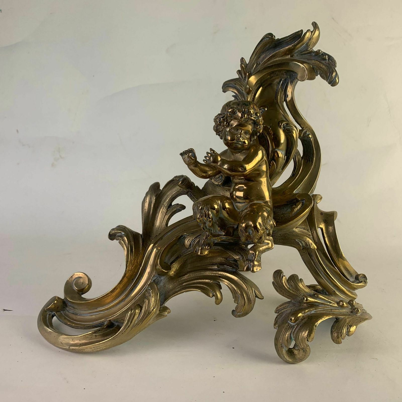 photo for sale Fine Pair Of Gilded Brass Chenets/Fire Dogs
