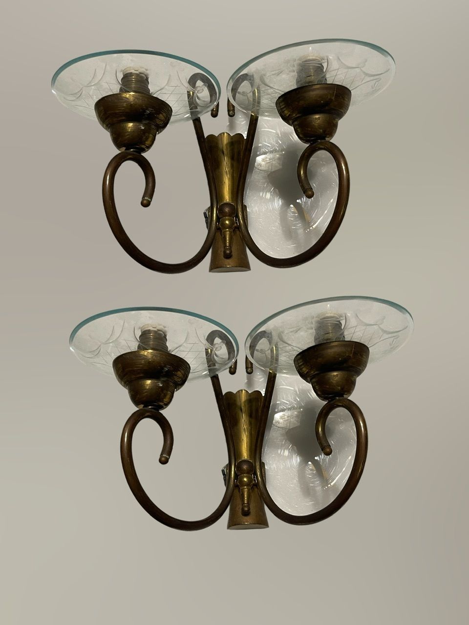 Bronze Etched Glass Sconces Set Of 2 By Pietro Chiesa photo buy