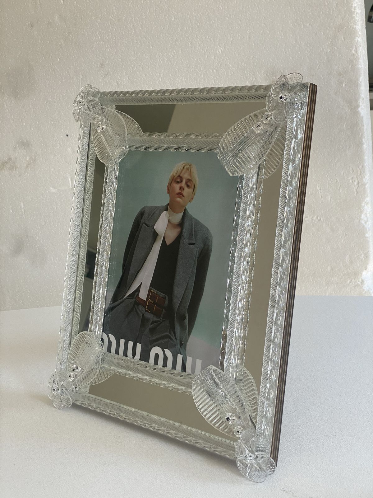 Transparent Murano Glass Photo Frame With Flowers.....Rare Artigian Italian Handmade photo 1750.0