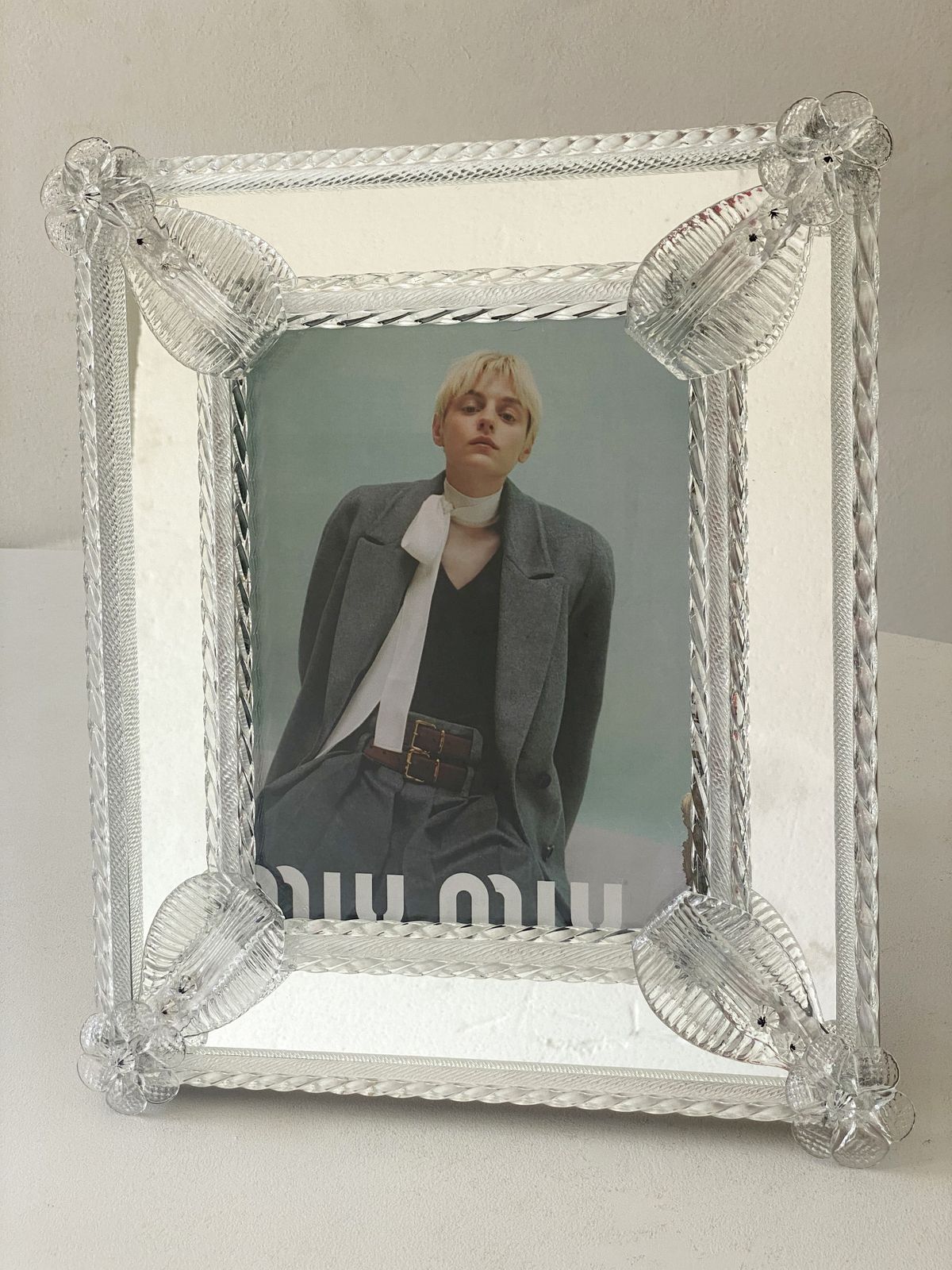 Home Decor Transparent Murano Glass Photo Frame With Flowers.....Rare Artigian Italian Handmade photo