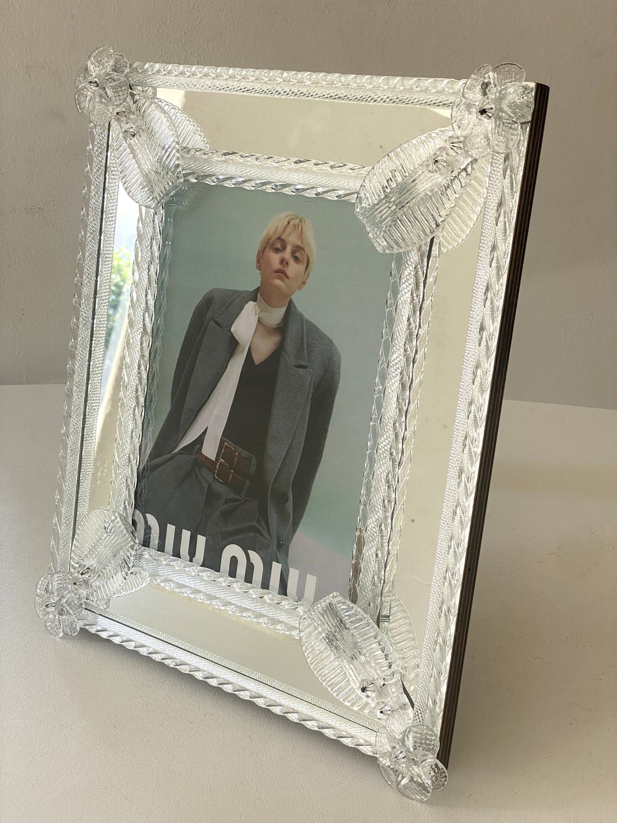 Transparent Murano Glass Photo Frame With Flowers.....Rare Artigian Italian Handmade