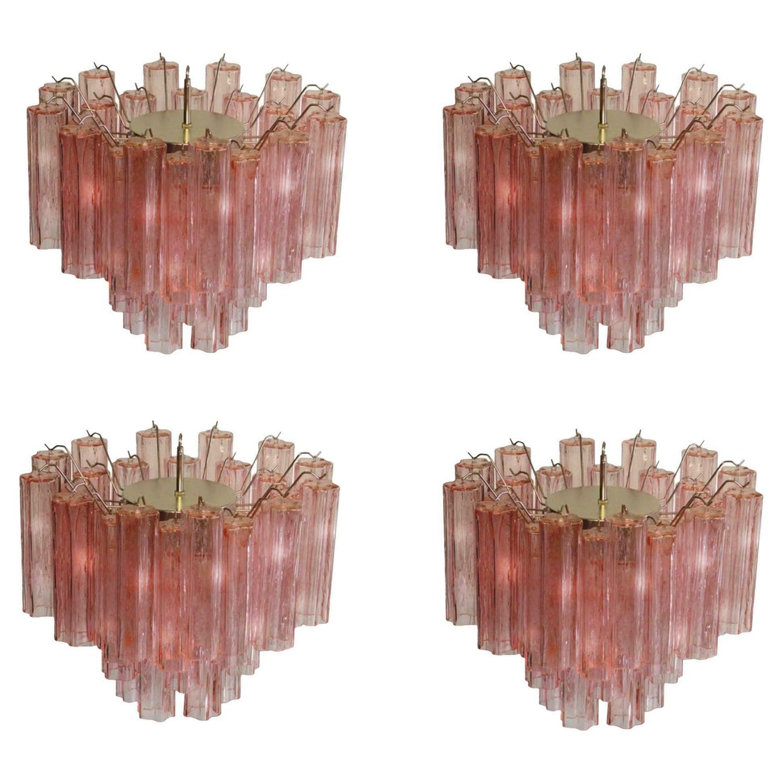 Lighting Four Tronchi Chandeliers Style Toni Zuccheri, 36 Pink Glasses, Murano, 1990 photo
