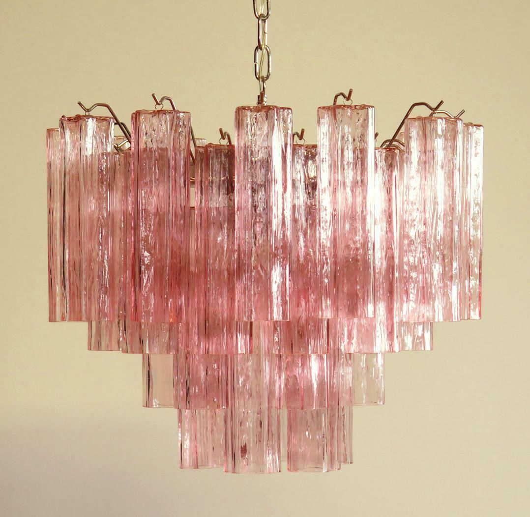 4039.0 Four Tronchi Chandeliers Style Toni Zuccheri, 36 Pink Glasses, Murano, 1990 photo