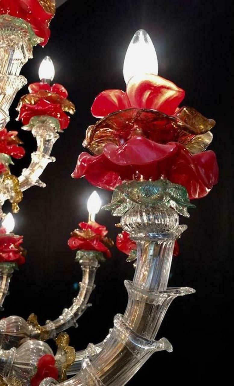 Pair Of Sumptuous Murano Chandelier Red And Gold, 1980s photo vintage