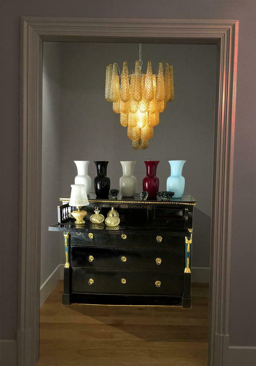 Pair Of Italian Amber Crystal Chandelier, Murano photo buy