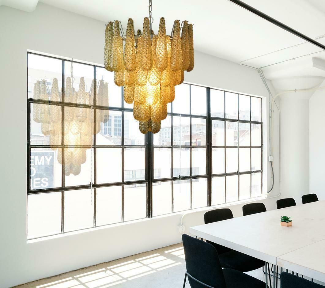 Pair Of Italian Amber Crystal Chandelier, Murano photo vintage