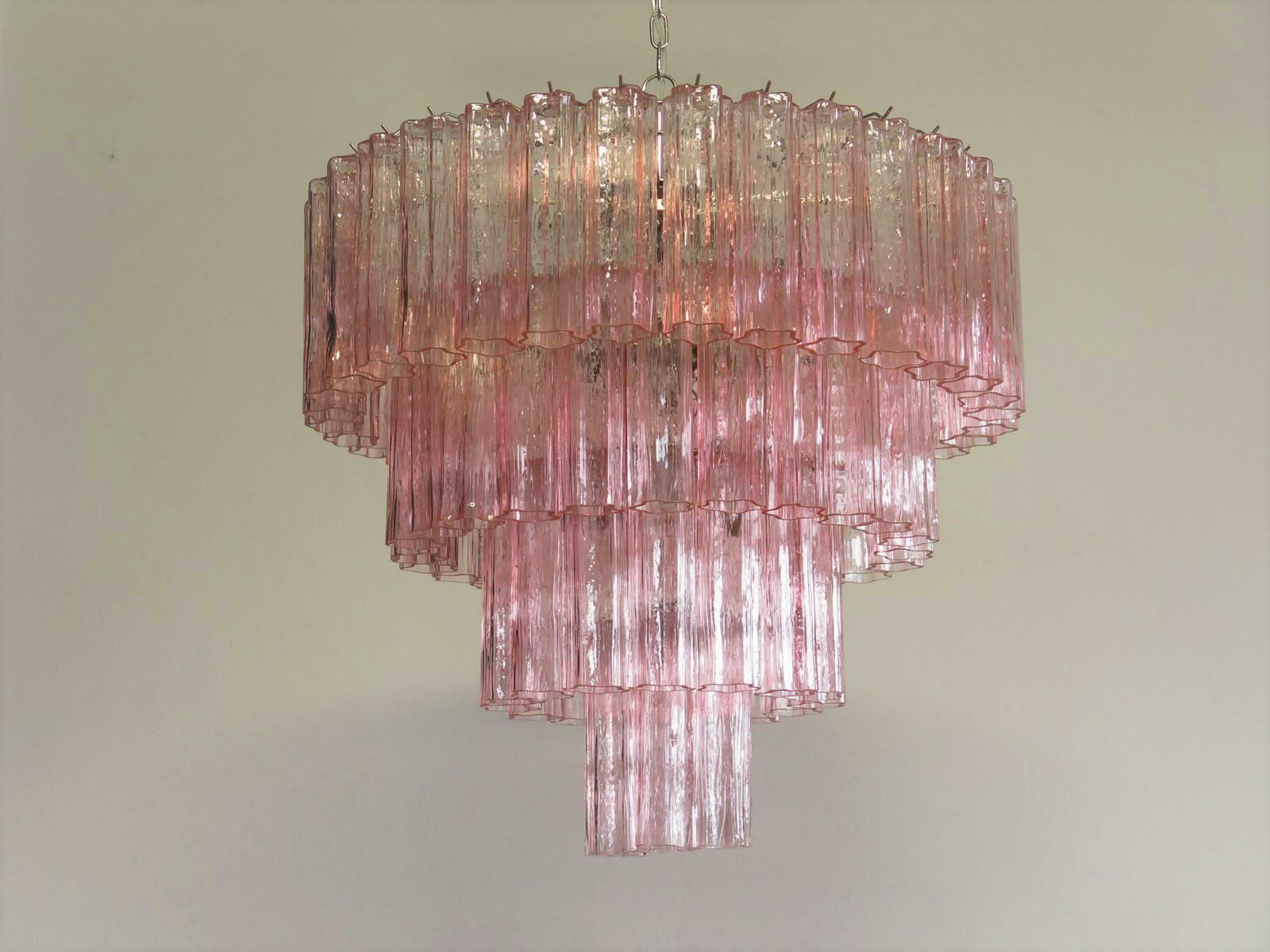 Italian Tronchi Chandelier, 78 Pink Glasses, Murano, 1990 photo Lighting