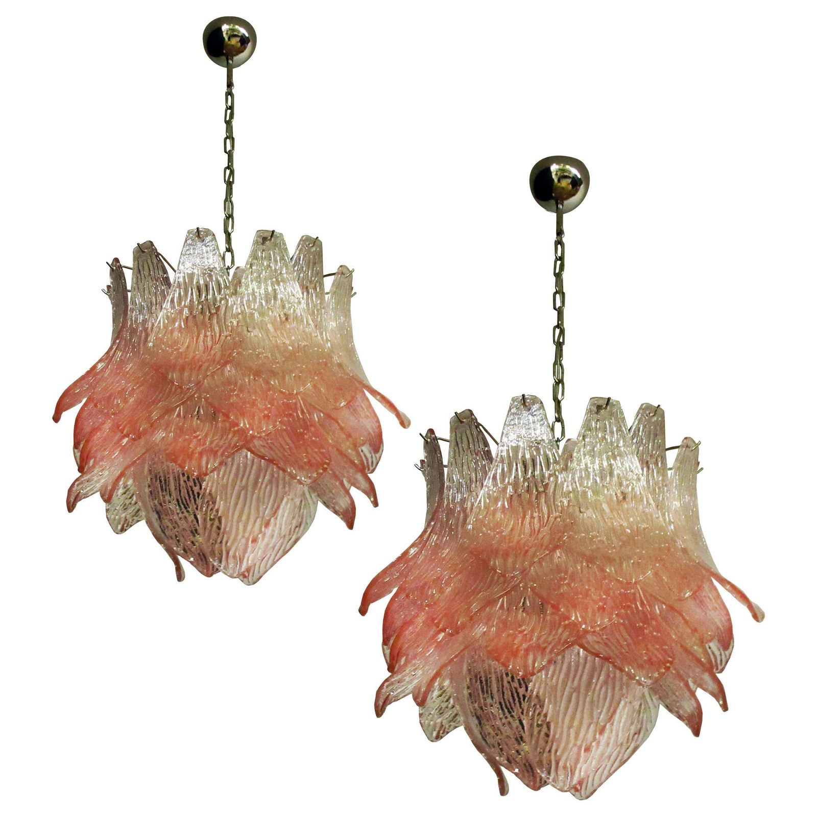 Pair Of Italian Murano Chandeliers Pink Glasses