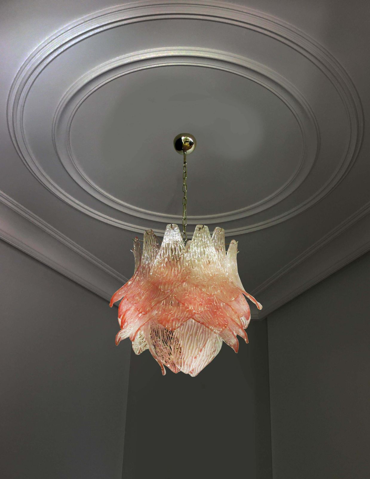Pair Of Italian Murano Chandeliers Pink Glasses photo buy