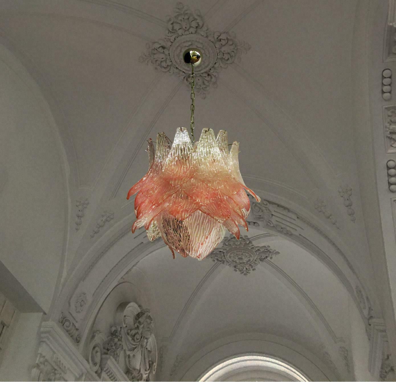 Pair Of Italian Murano Chandeliers Pink Glasses photo vintage