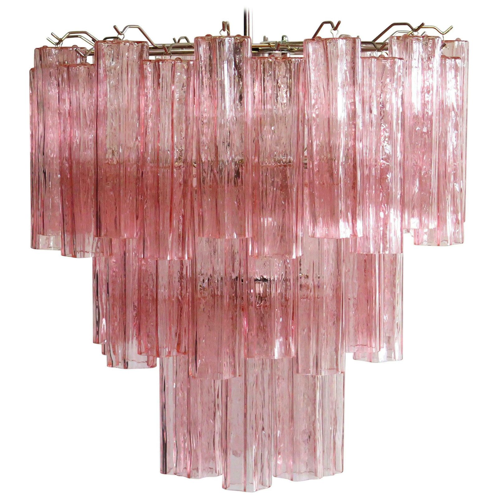 Pair Tronchi Chandeliers Style Toni Zuccheri, 48 Pink Glasses, Murano, 1990 photo furniture
