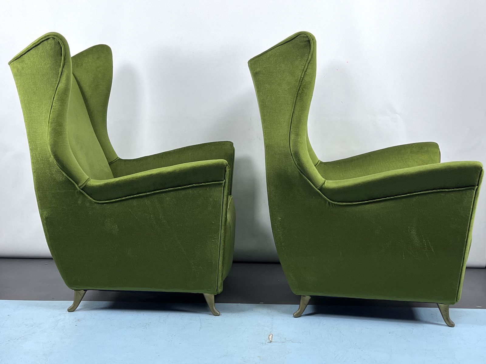 photo buy Rare Mid Century Italian Green Velvet Isa Armchairs Attributable To Gio Ponti. 50s