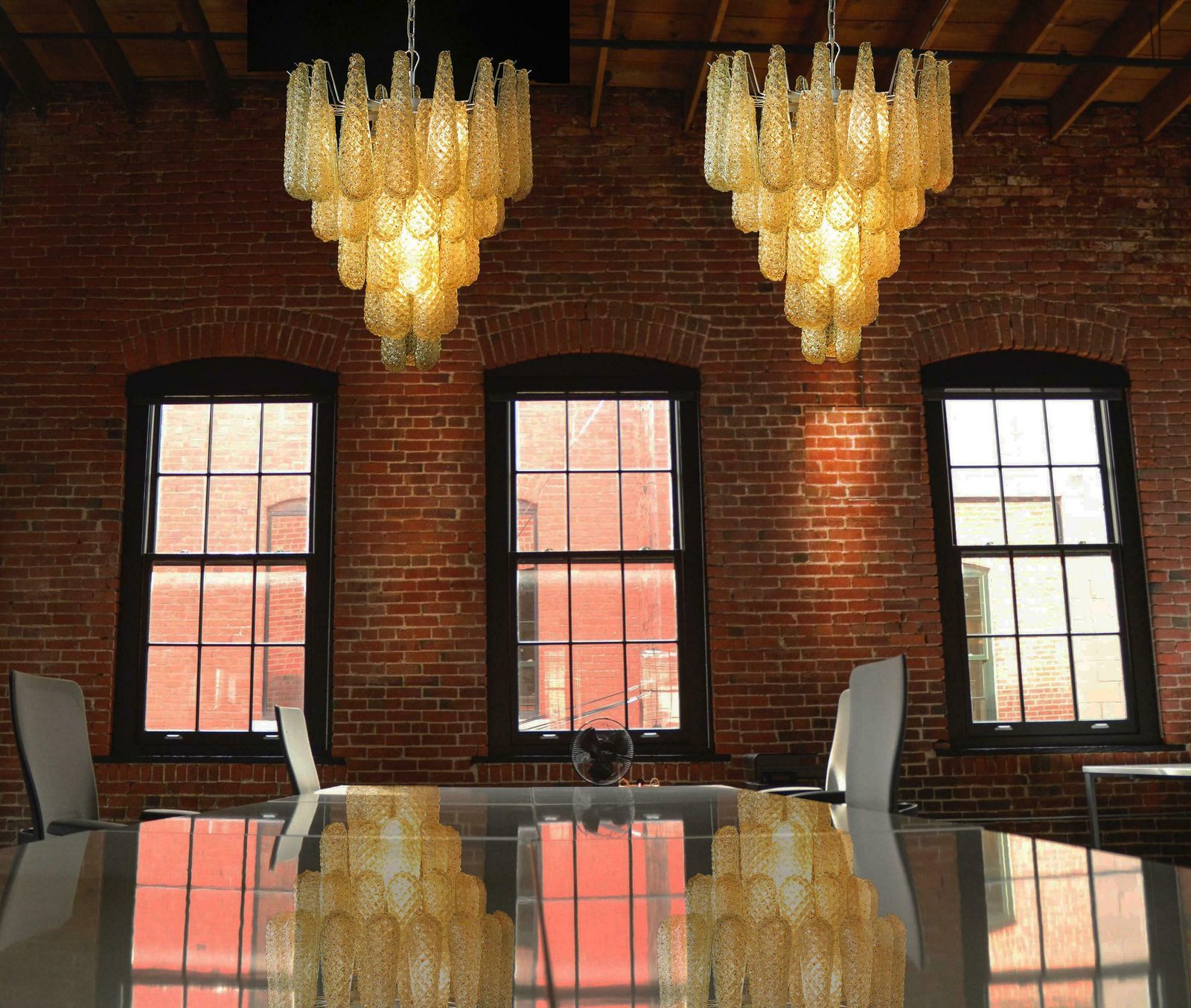 Pair Of Italian Amber Crystal Chandelier, Murano photo furniture