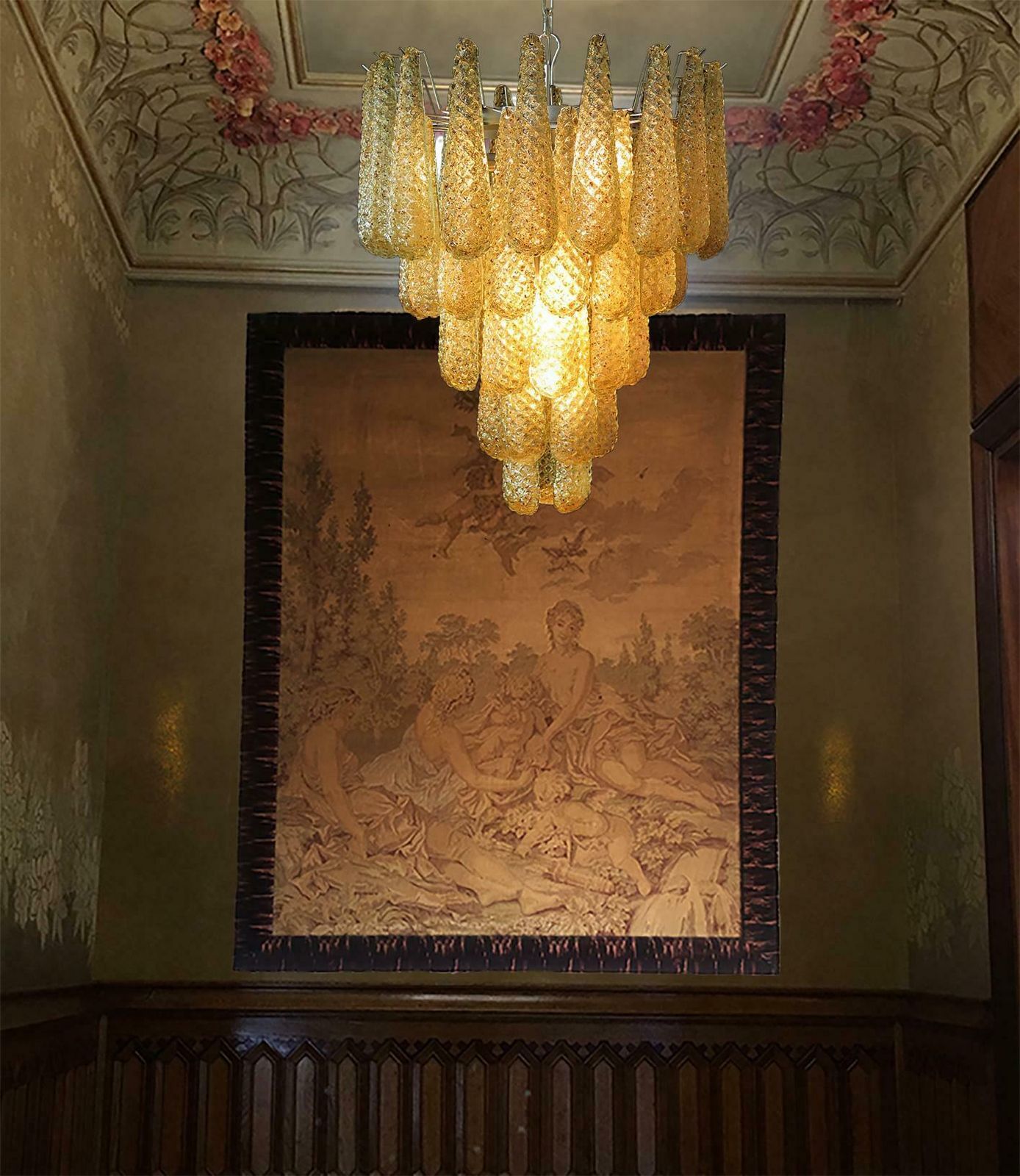 photo furniture Pair Of Italian Amber Crystal Chandelier, Murano