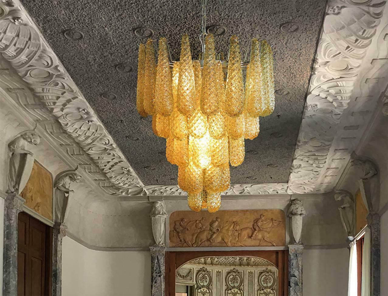 Lighting Pair Of Italian Amber Crystal Chandelier, Murano photo