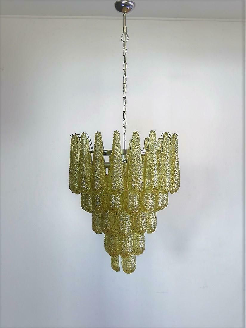 photo vintage Pair Of Italian Amber Crystal Chandelier, Murano