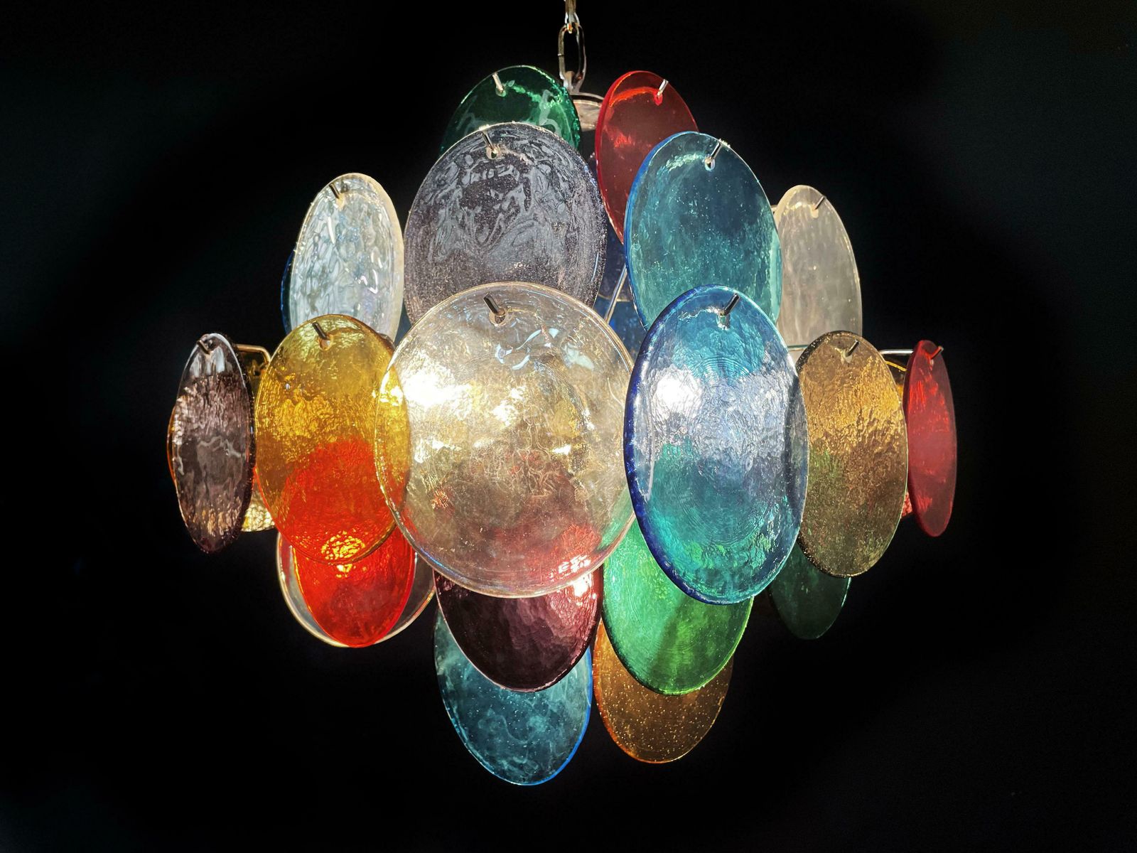 Pair Charming Mid Century Arlecchino Italian Disc Chandeliers, Murano, 1990s photo 2584.0