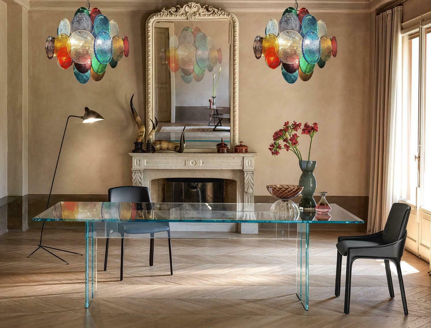 Pair Charming Mid Century Arlecchino Italian Disc Chandeliers, Murano, 1990s photo vintage