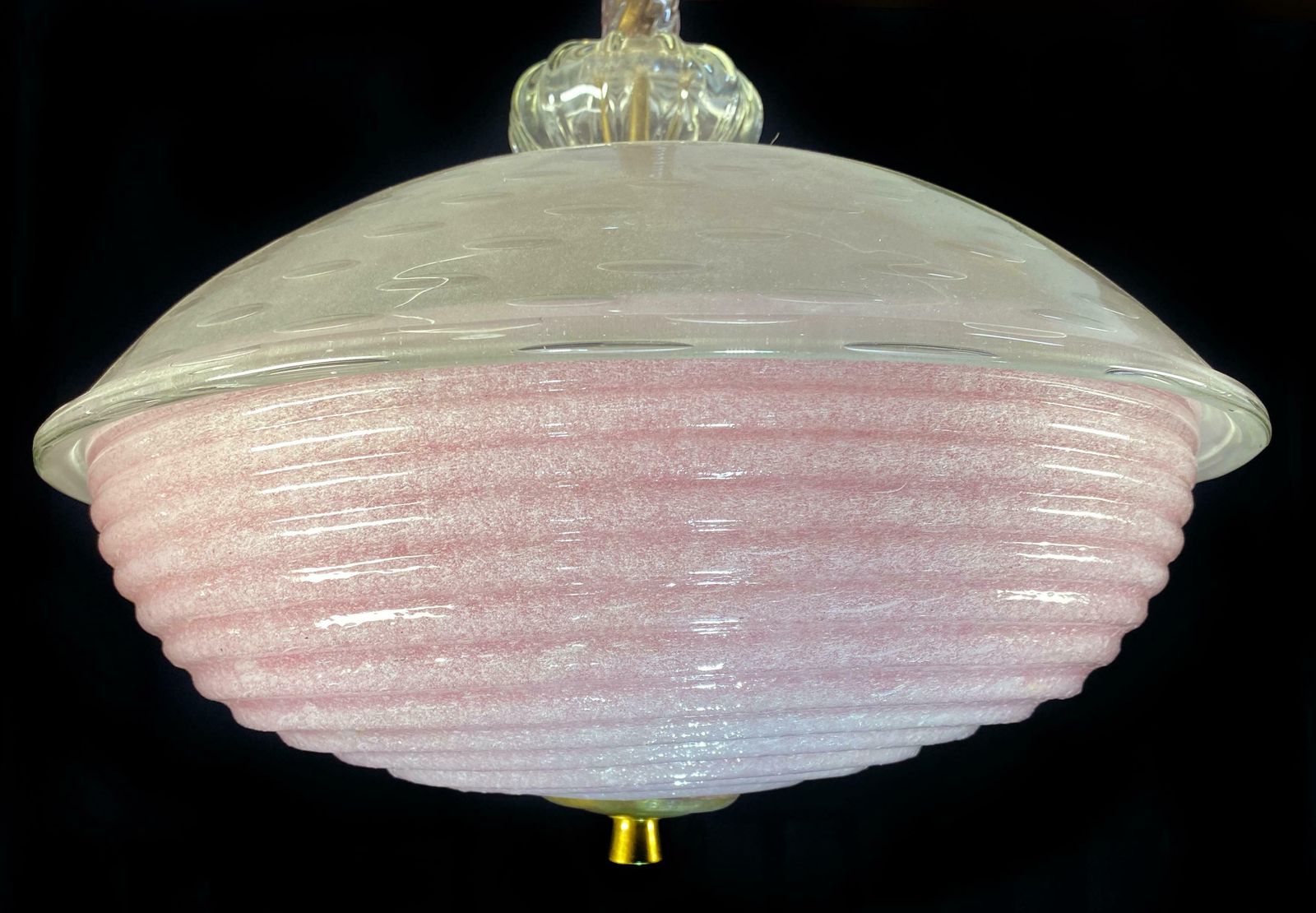 Charming Pink Glass Lantern Chandelier By Barovier And Toso Murano 1940 photo vinterior
