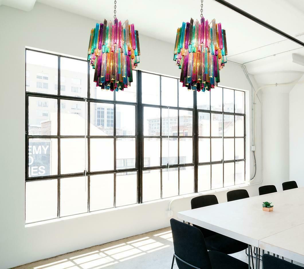 Pair Italian Chandeliers Arlecchino Glass, Murano, 1970s photo vinterior