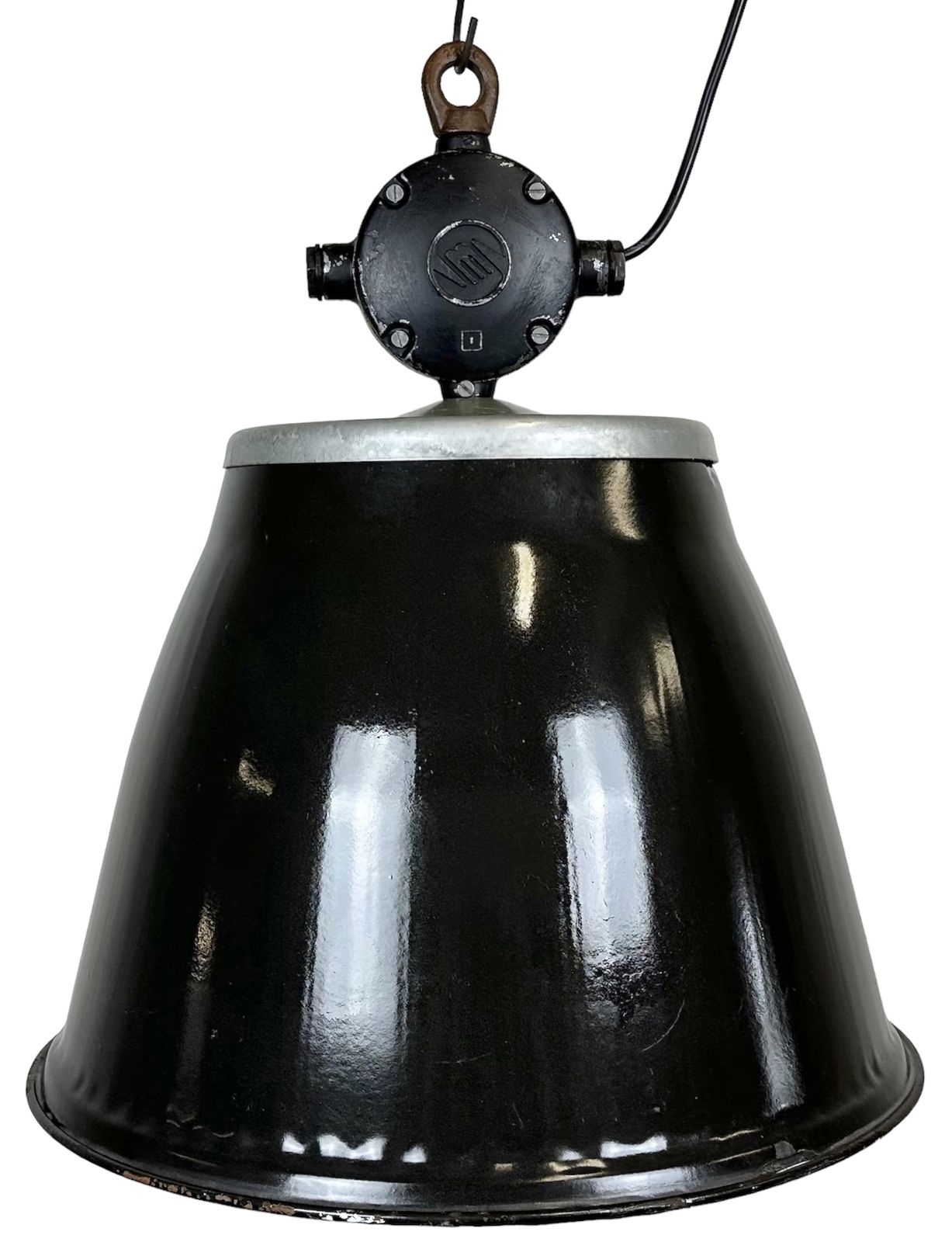 Industrial Black Enamel Factory Pendant Lamp, 1960s, 27x