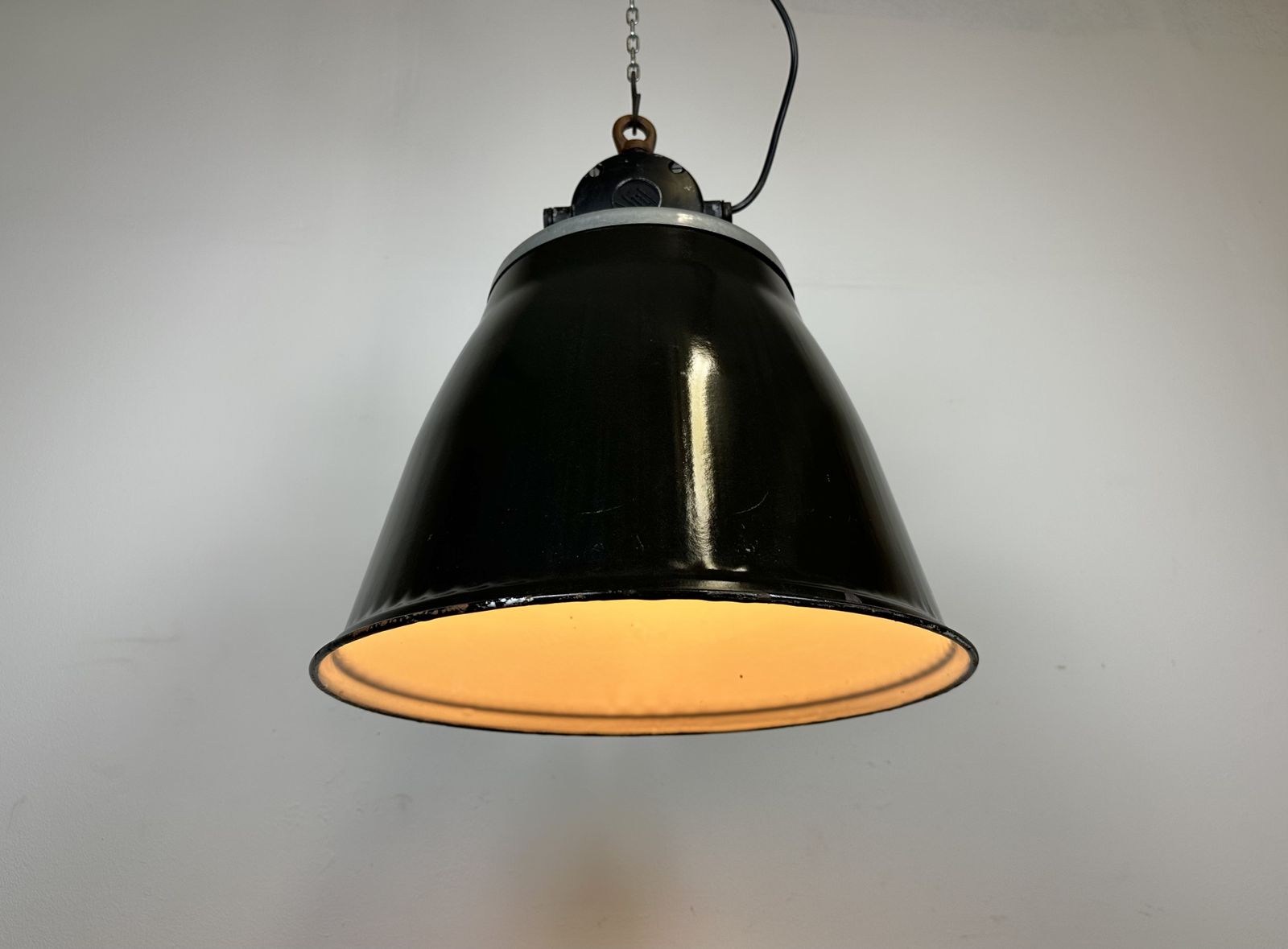 Industrial Black Enamel Factory Pendant Lamp, 1960s, 27x photo vintage