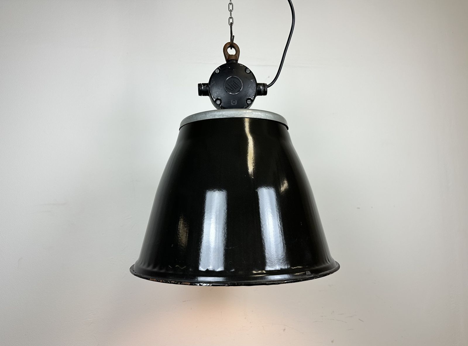 Lighting Industrial Black Enamel Factory Pendant Lamp, 1960s, 27x photo