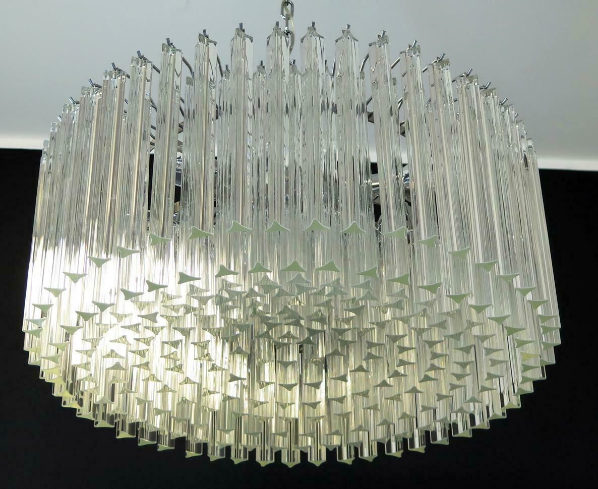 5492.0 Triedri Glass Chandelier, 265 Trasparent Prism, Murano photo