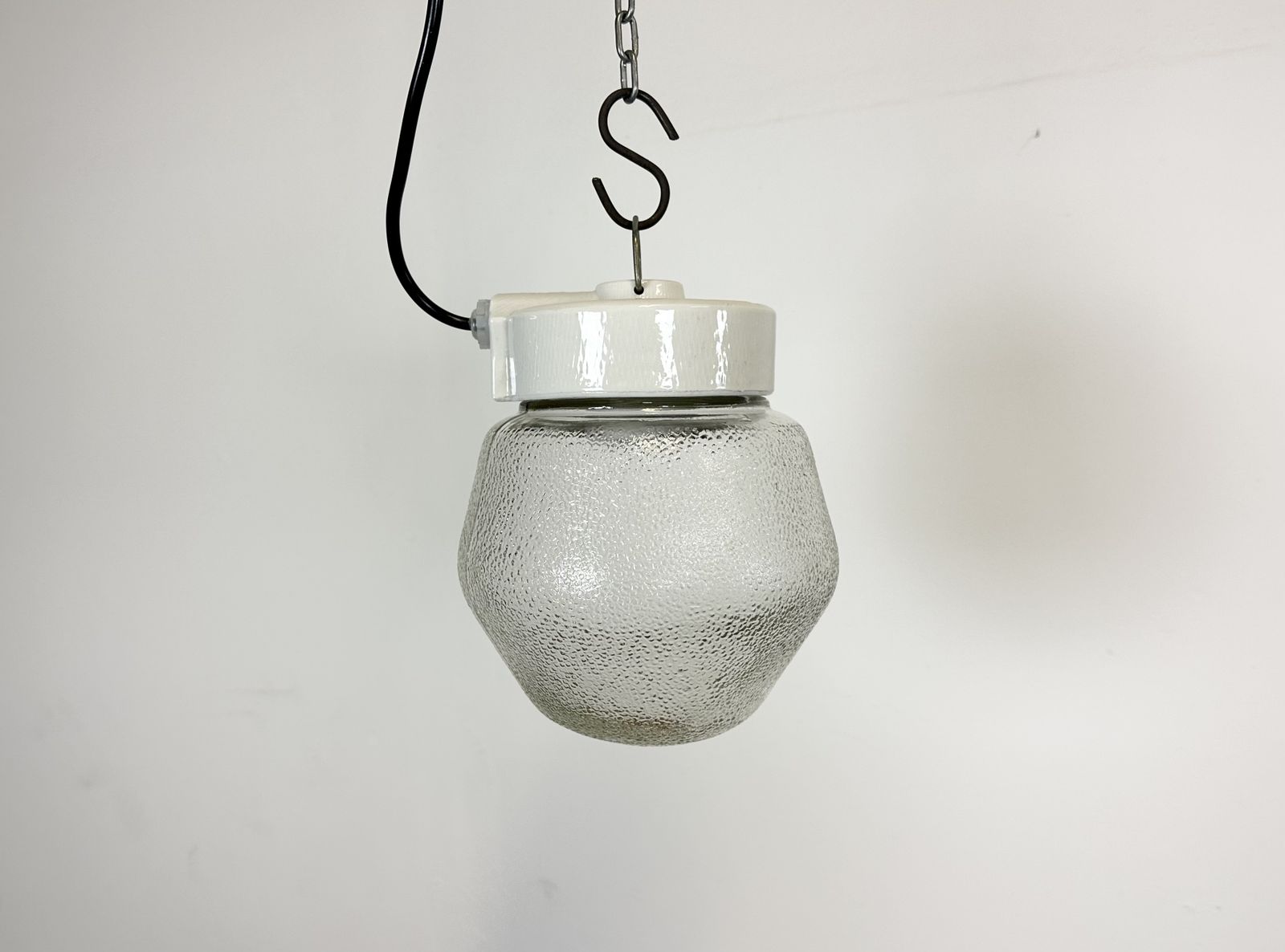 Vintage White Porcelain Pendant Light With Frosted Glass, 1970s, 14x photo furniture
