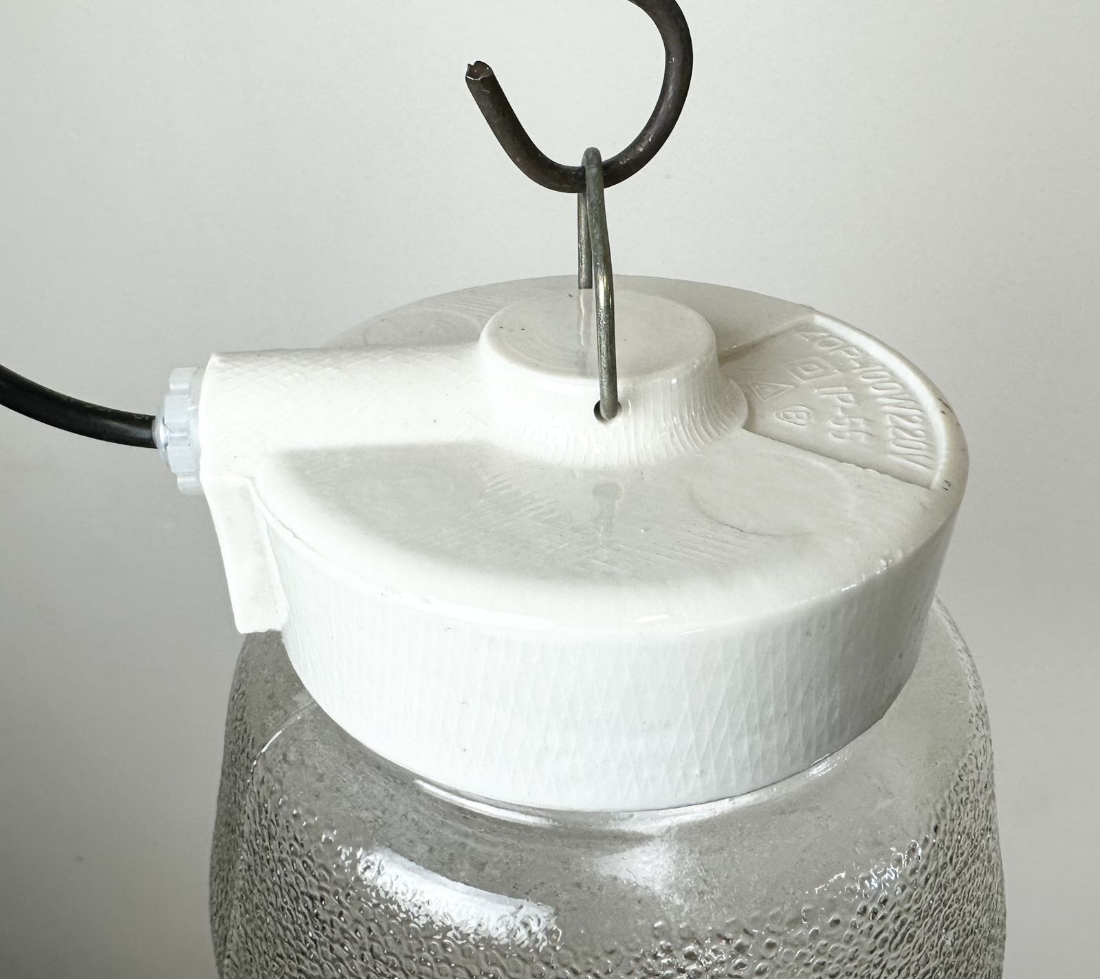 Vintage White Porcelain Pendant Light With Frosted Glass, 1970s, 14x photo 149.0