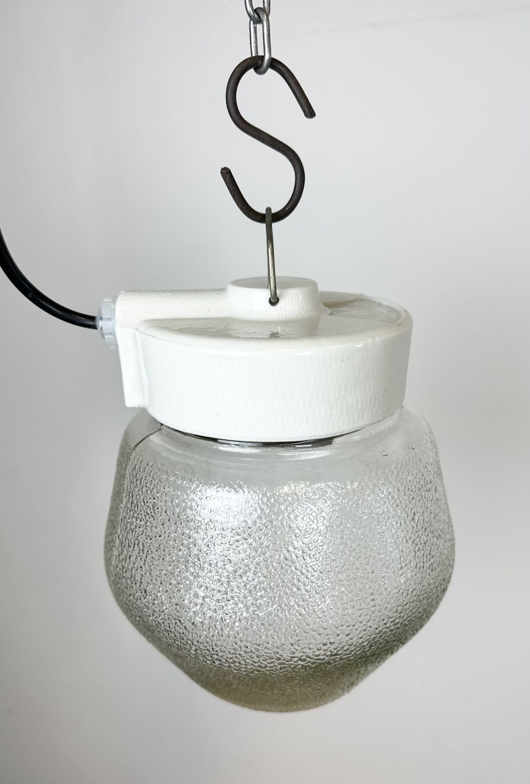 Lighting Vintage White Porcelain Pendant Light With Frosted Glass, 1970s, 14x photo