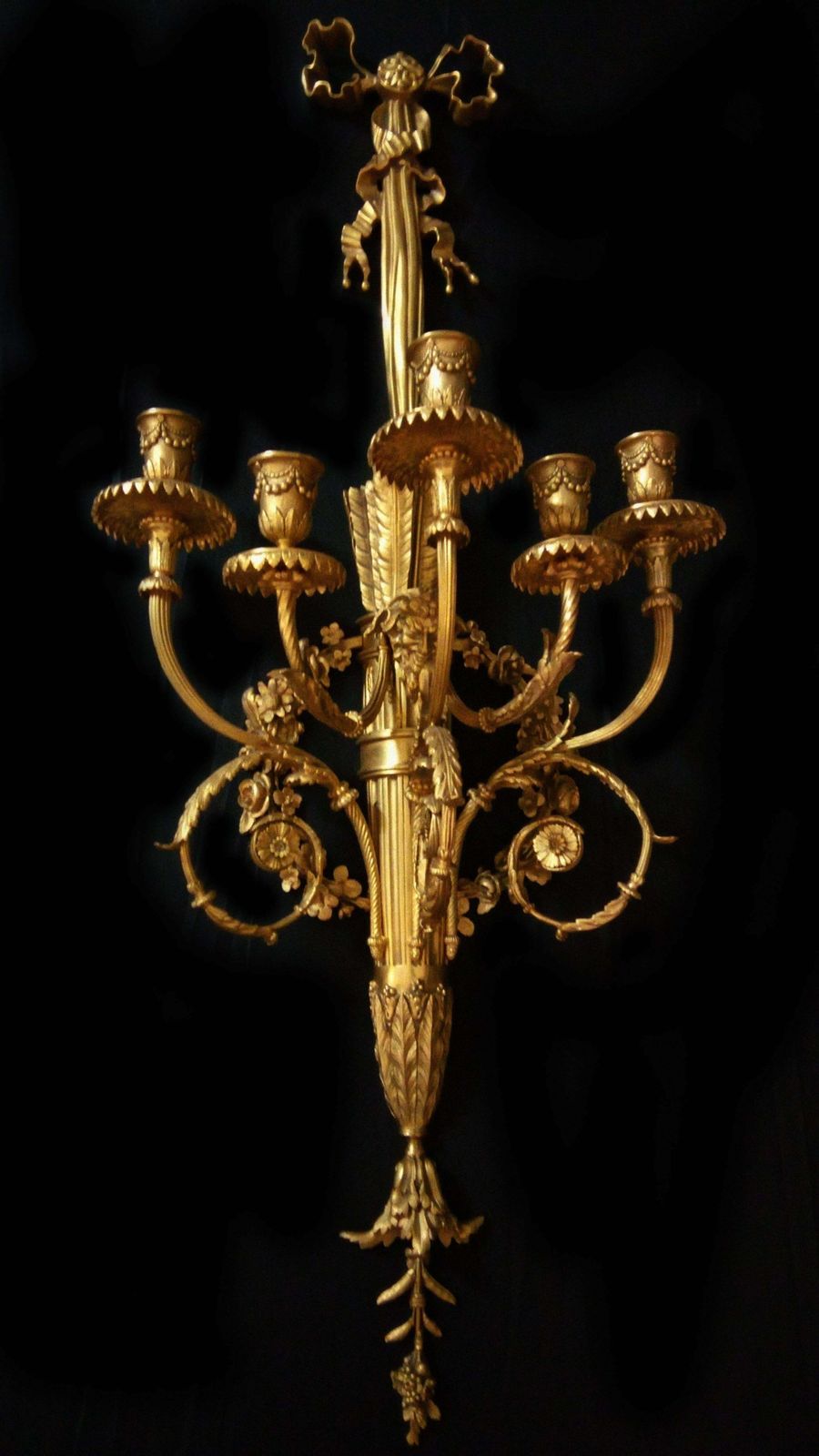 Pair Of Louis XVI Gilded Golden Gilded Bronze Sconces With Five Lights photo 6461.0