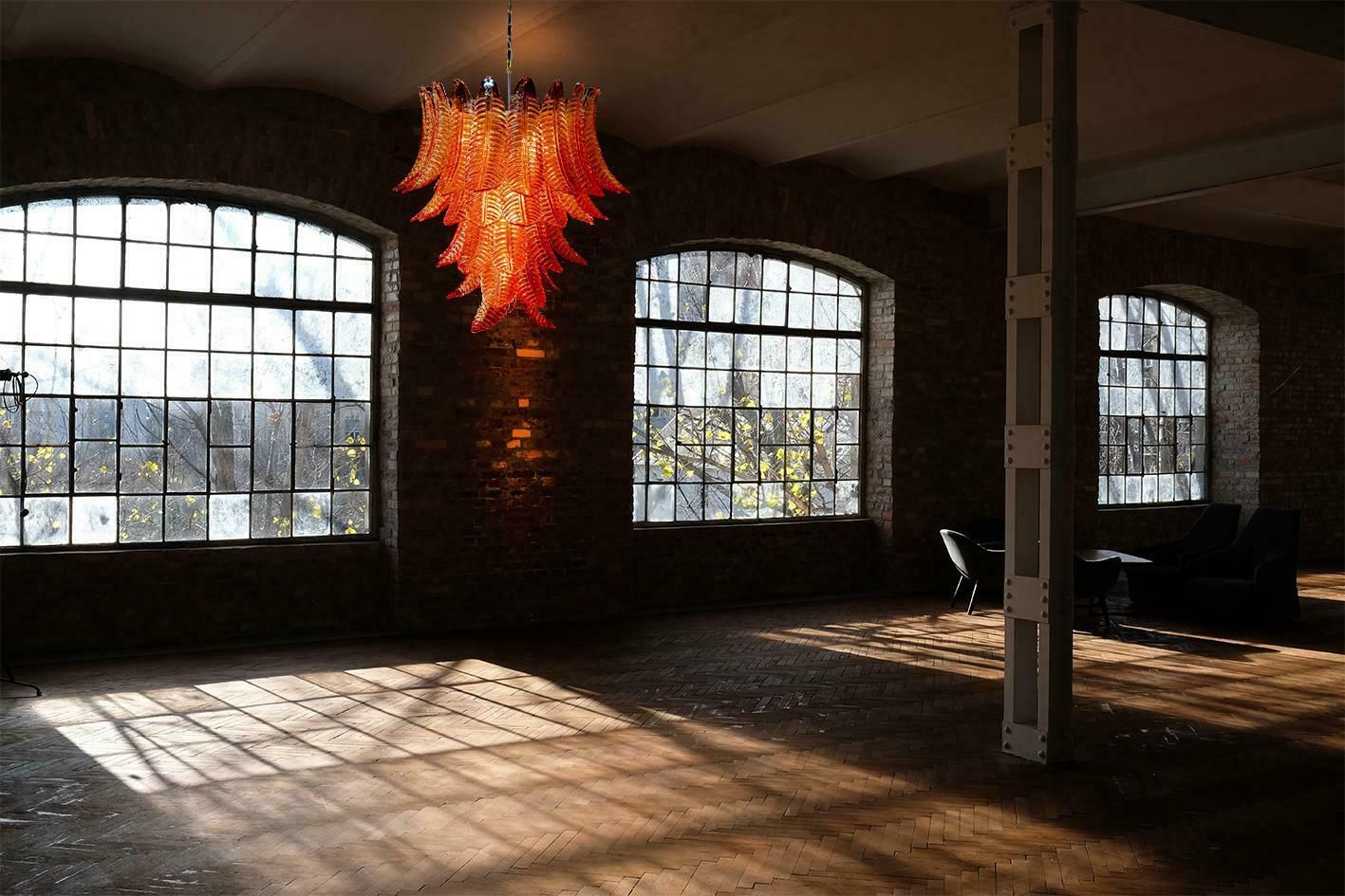 Pair Of Italian Leaves Chandeliers, Barovier & Toso Style, Murano photo vinterior