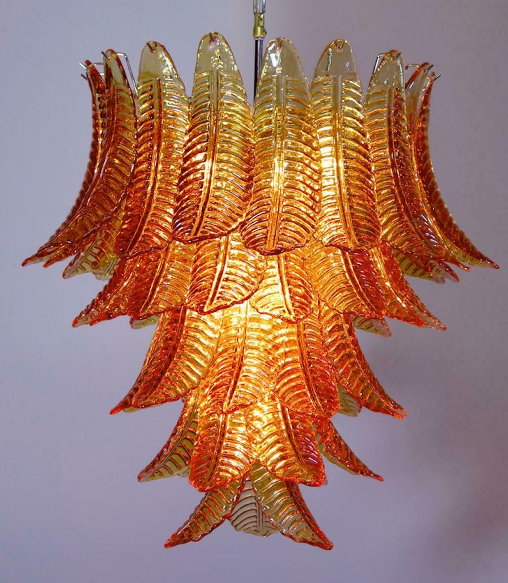 photo furniture Pair Of Italian Leaves Chandeliers, Barovier & Toso Style, Murano