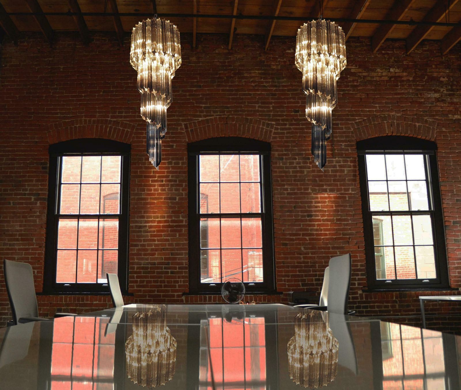 Pair Of Murano Chandeliers 86 Trasparent And Smoked Quadriedri Prism, Murano photo furniture