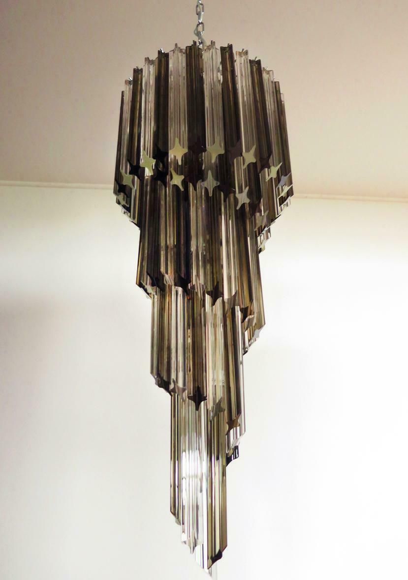 Pair Of Murano Chandeliers 86 Trasparent And Smoked Quadriedri Prism, Murano photo 6397.0