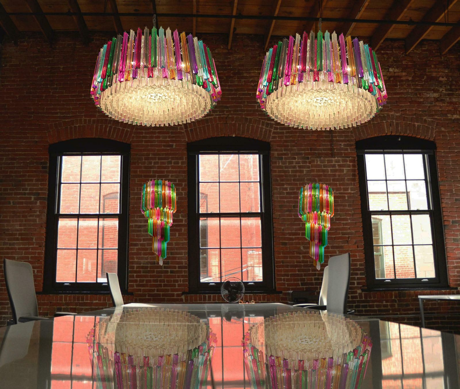 Triedri Italian Glass Multi Colour Chandelier Venini Style, Murano, 1995 photo furniture