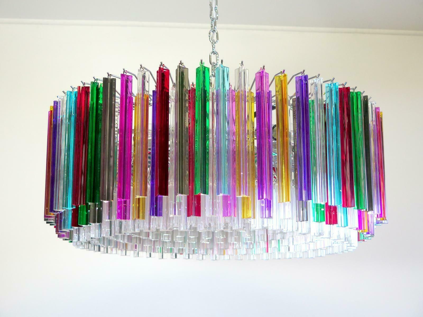 photo vinterior Triedri Italian Glass Multi Colour Chandelier Venini Style, Murano, 1995